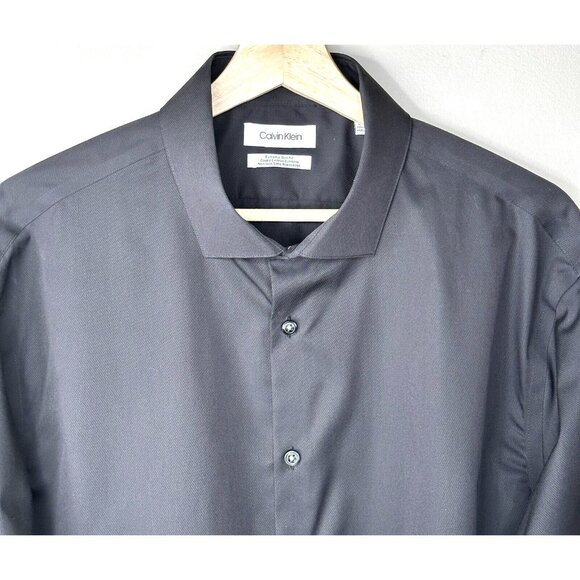 Calvin Klein Mens Dress Shirt Extreme Slim Fit Collared Black Sz XL 17-1/2-34/35 - Picture 3 of 9